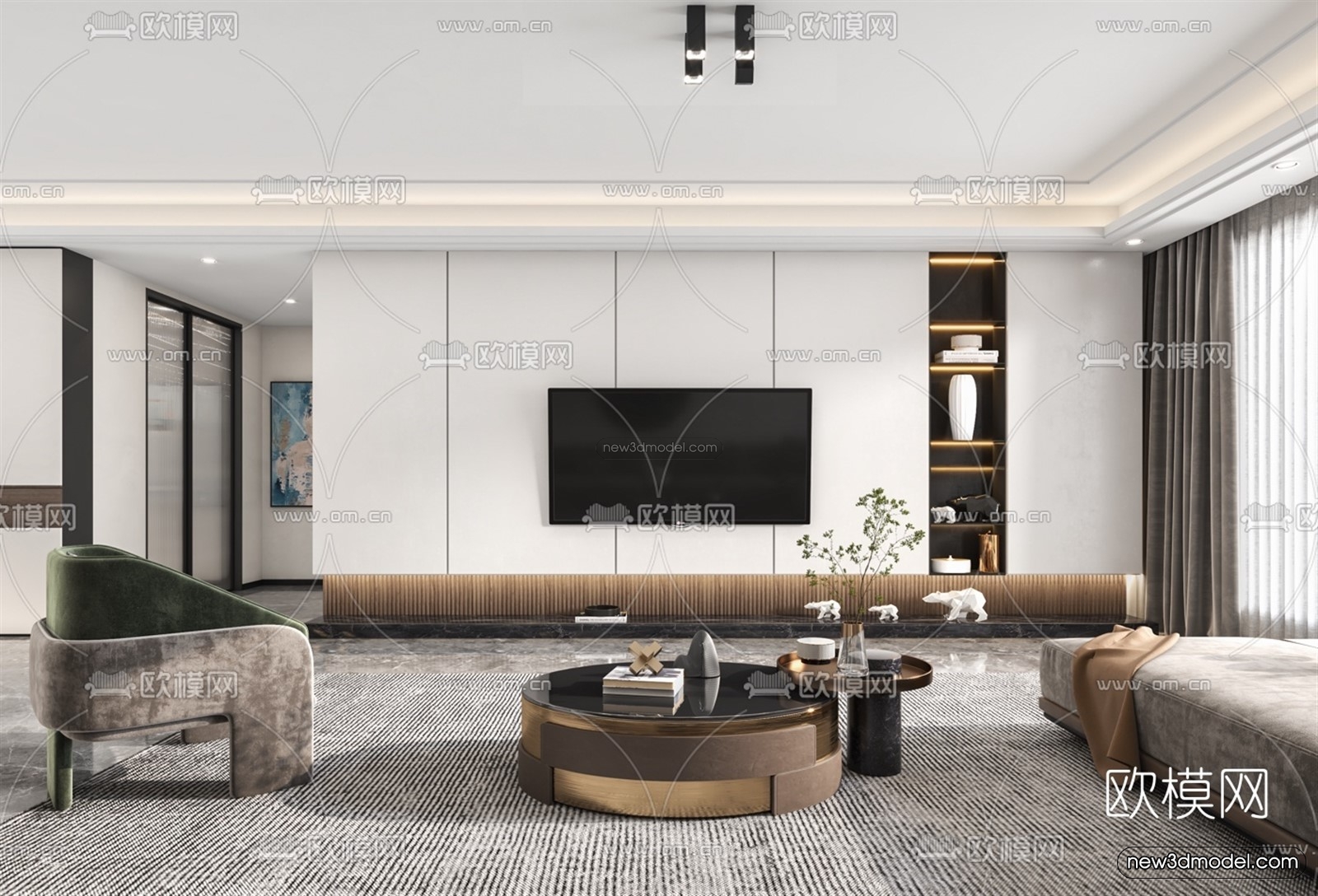 Nordic Style Interior 3D Blocks – Living Room 3D Model – 139 – VRAY - thumbnail 2