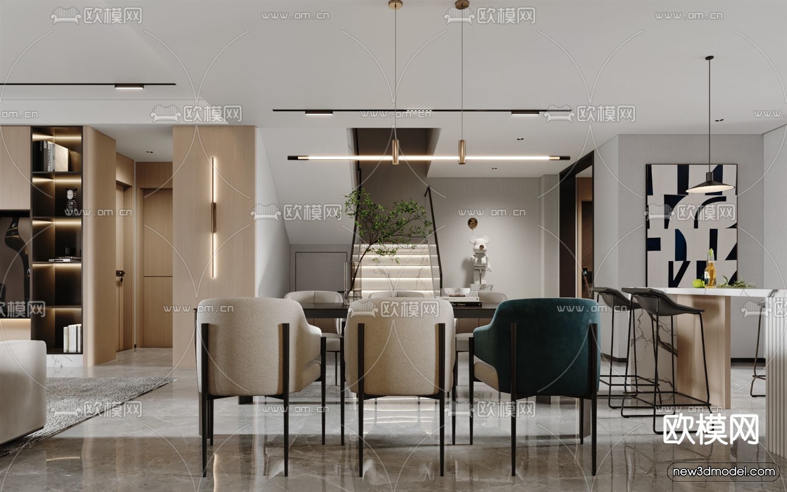 Modern Style Interior 3D Blocks – Living Room 3D Model – 113 – VRAY - thumbnail 5