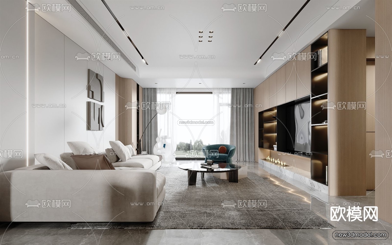 Modern Style Interior 3D Blocks – Living Room 3D Model – 113 – VRAY - thumbnail 4