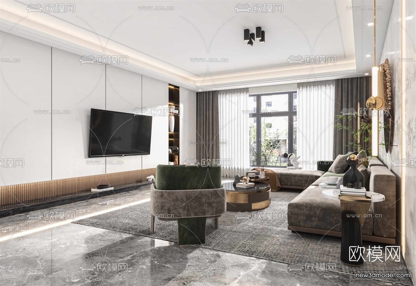 Nordic Style Interior 3D Blocks – Living Room 3D Model – 139 – VRAY - thumbnail 4