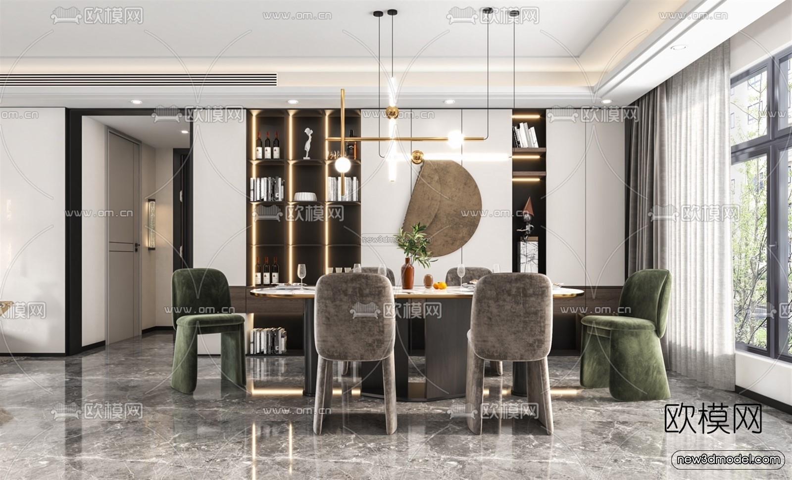 Nordic Style Interior 3D Blocks – Living Room 3D Model – 139 – VRAY - thumbnail 3