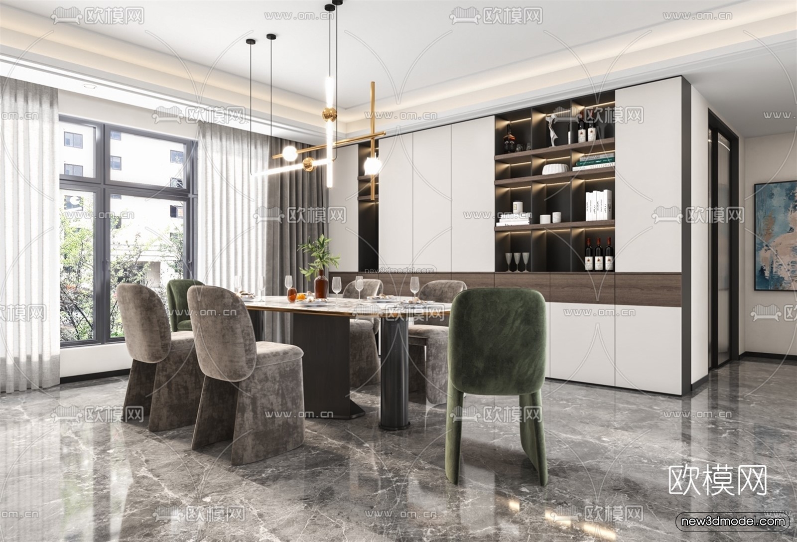 Nordic Style Interior 3D Blocks – Living Room 3D Model – 139 – VRAY - thumbnail 5
