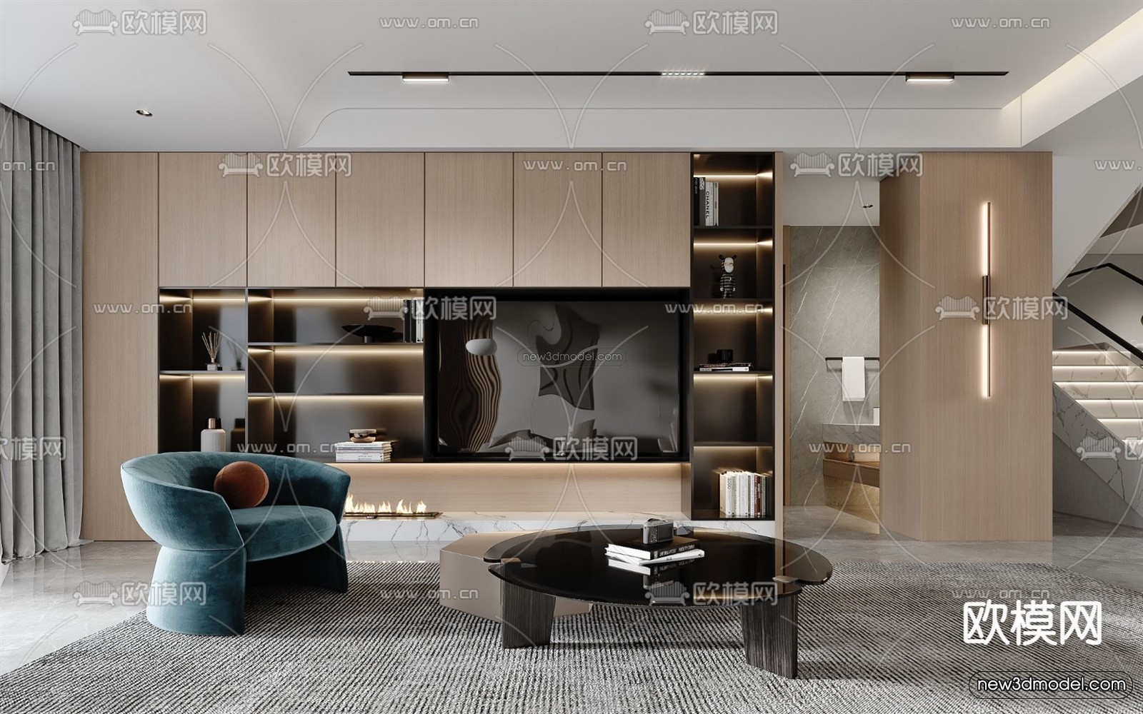 Modern Style Interior 3D Blocks – Living Room 3D Model – 113 – VRAY - thumbnail 3