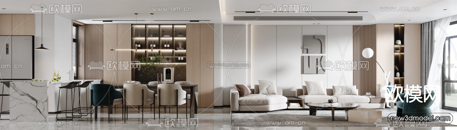 Modern Style Interior 3D Blocks – Living Room 3D Model – 113 – VRAY - thumbnail 2