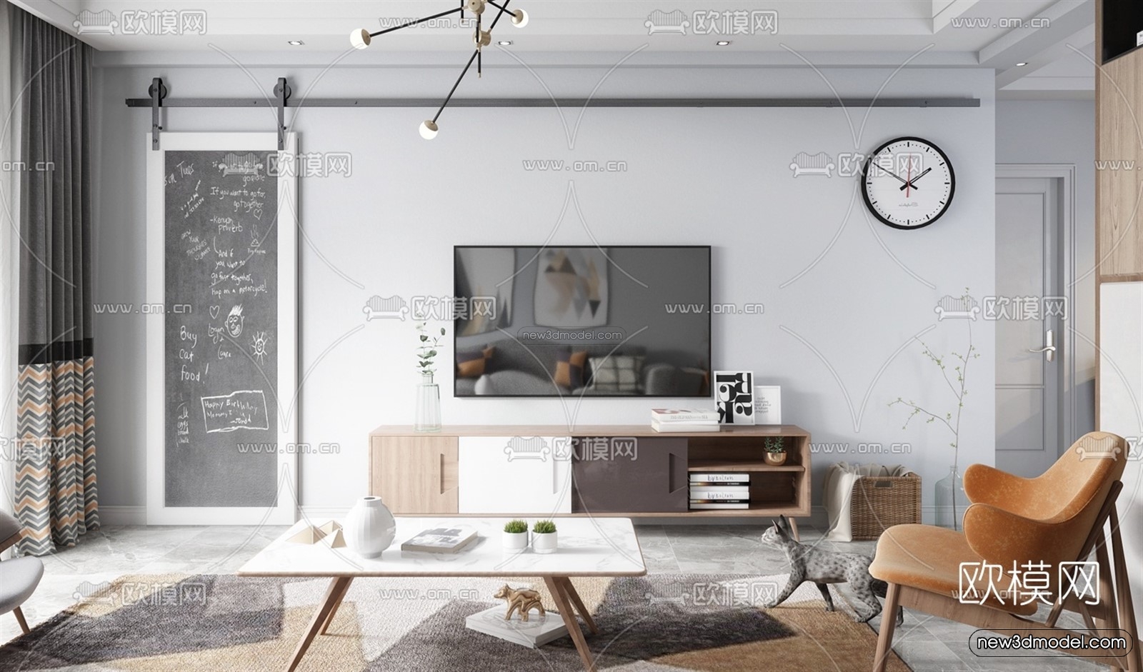 Morandi Style Interior 3D Blocks – Living Room 3D Scene – 070 – VRAY - thumbnail 2