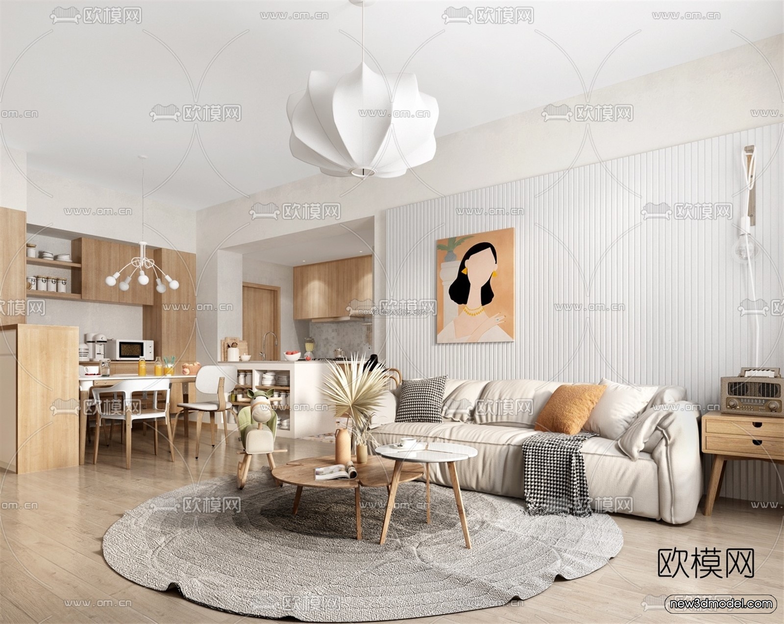 Nordic Style Interior 3D Blocks – Living Room 3D Model – 145 – VRAY - thumbnail 2