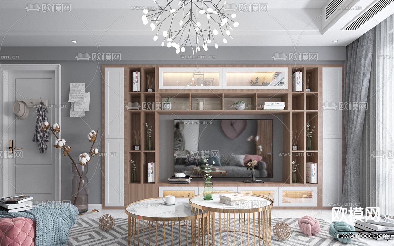 Morandi Style Interior 3D Blocks – Living Room 3D Scene – 071 – VRAY - thumbnail 2