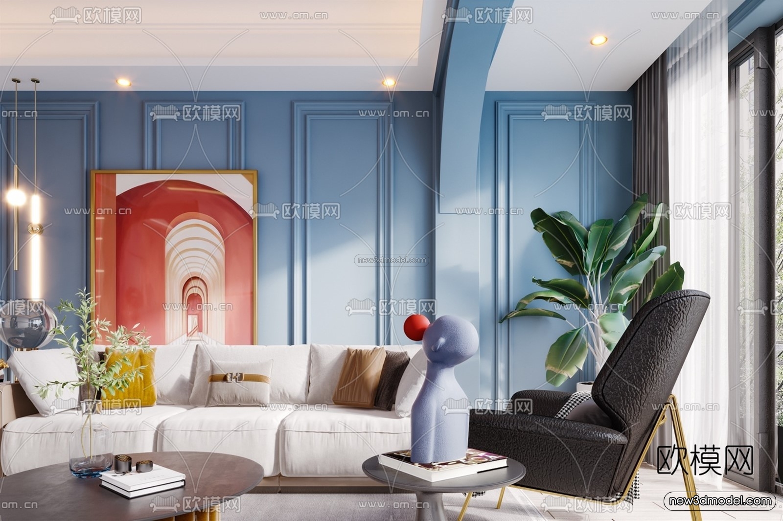 Morandi Style Interior 3D Blocks – Living Room 3D Scene – 072 – VRAY - thumbnail 3