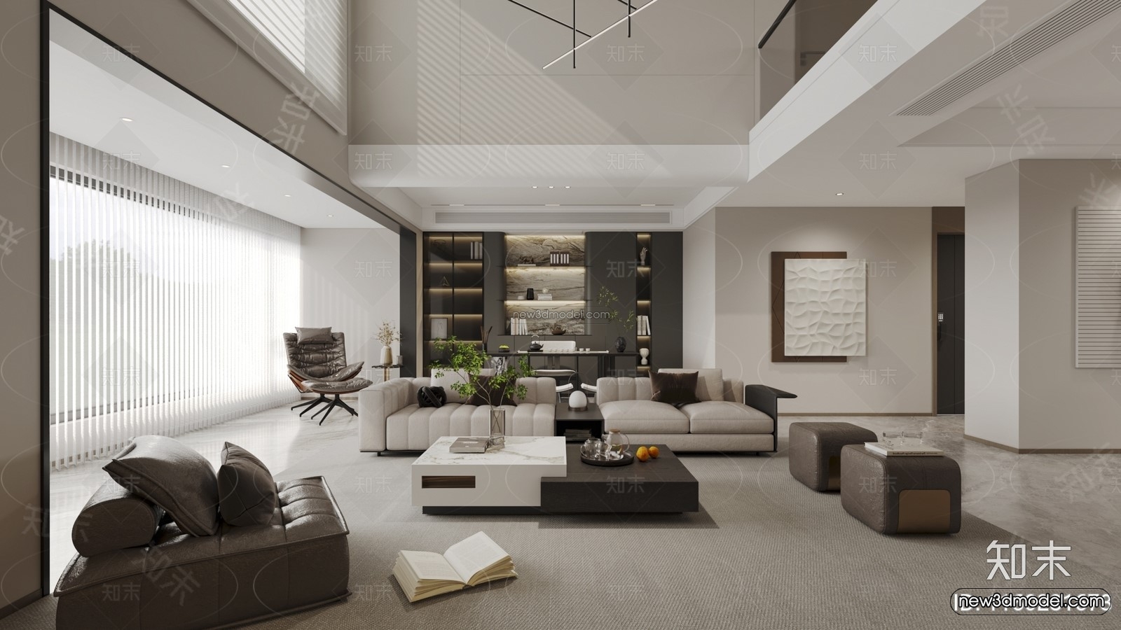 Modern Style Interior 3D Blocks and 3D Models – Living Room 3D Scene – 337 – CORONA - thumbnail 2