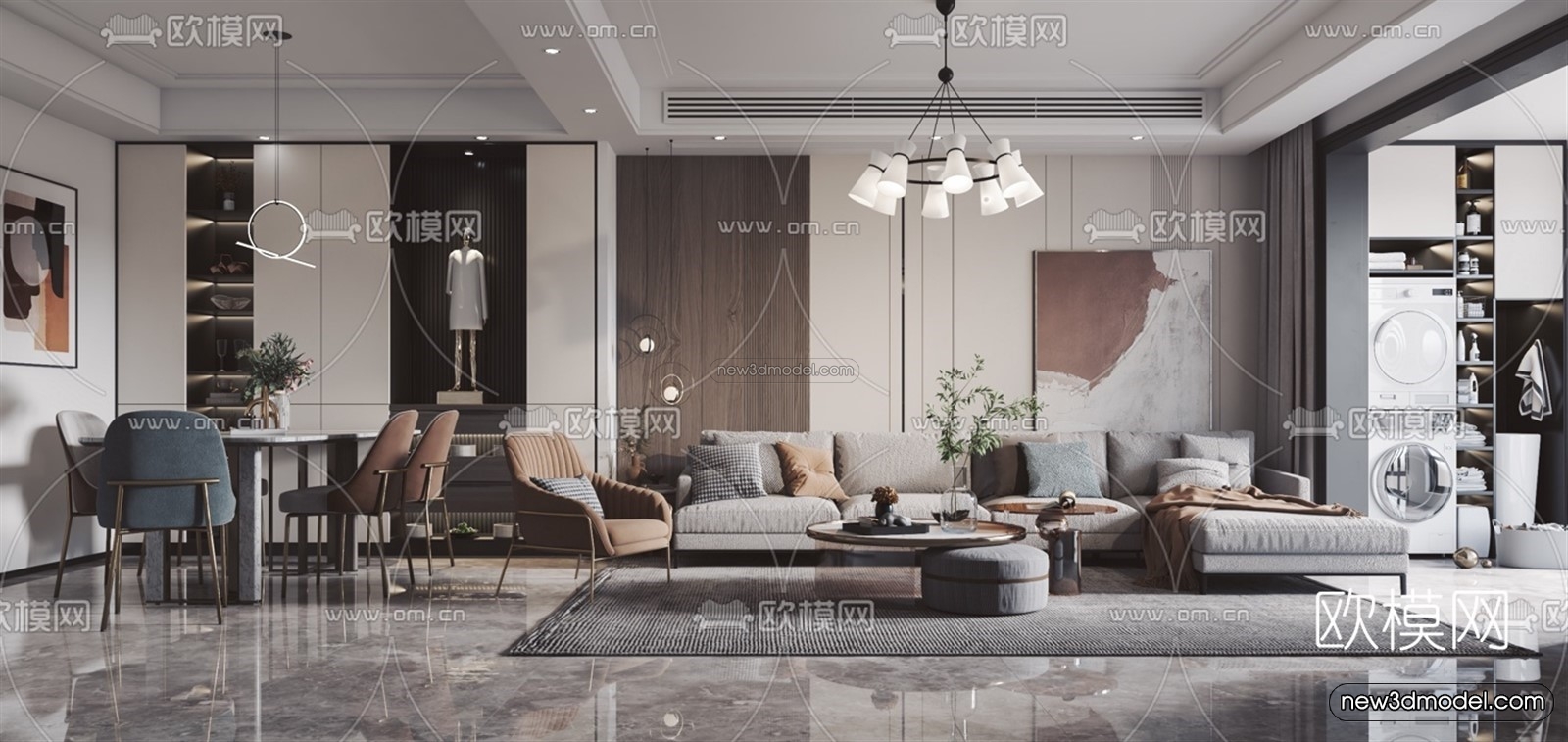 Modern Style Interior 3D Blocks – Living Room 3D Model – 118 – VRAY - thumbnail 3