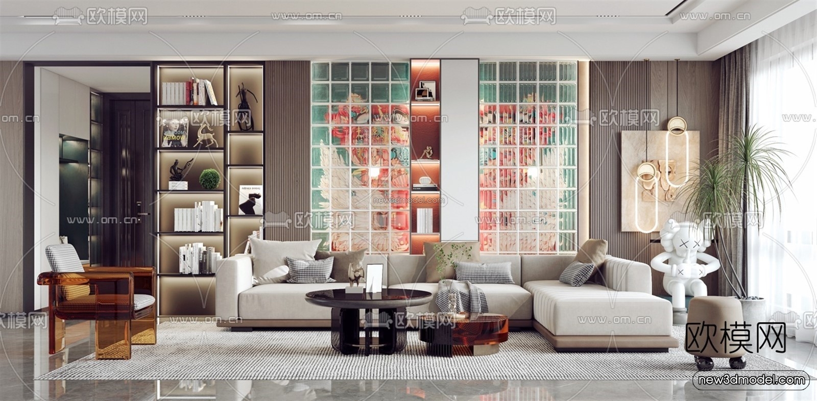 Modern Style Interior 3D Blocks – Living Room 3D Model – 119 – VRAY - thumbnail 4
