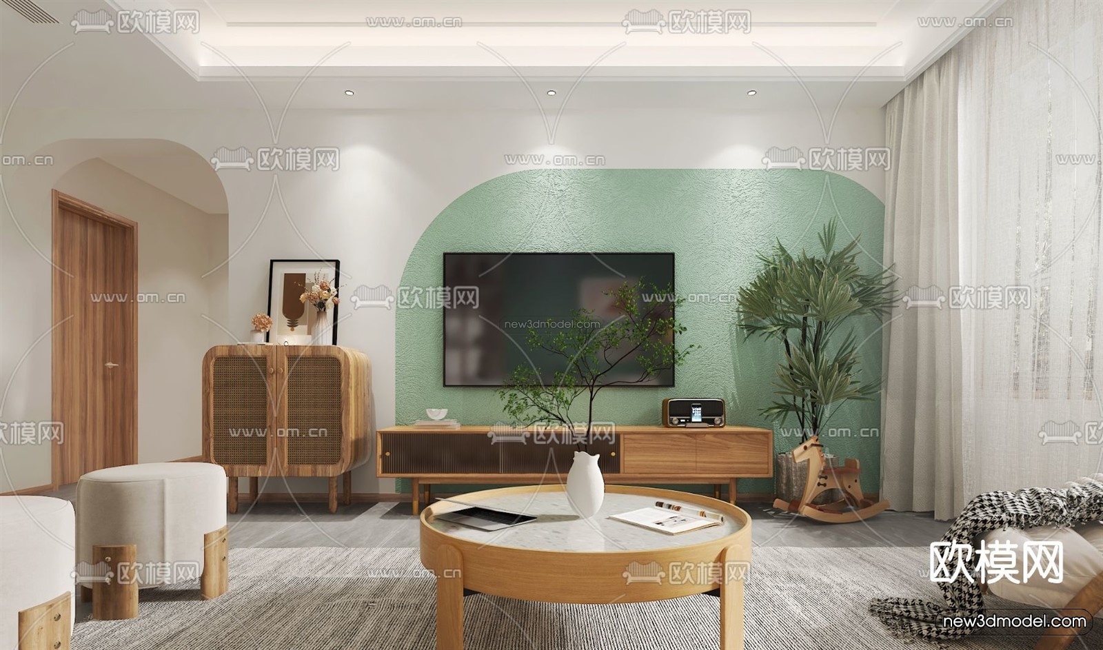Morandi Style Interior 3D Blocks – Living Room 3D Scene – 073 – VRAY - thumbnail 4