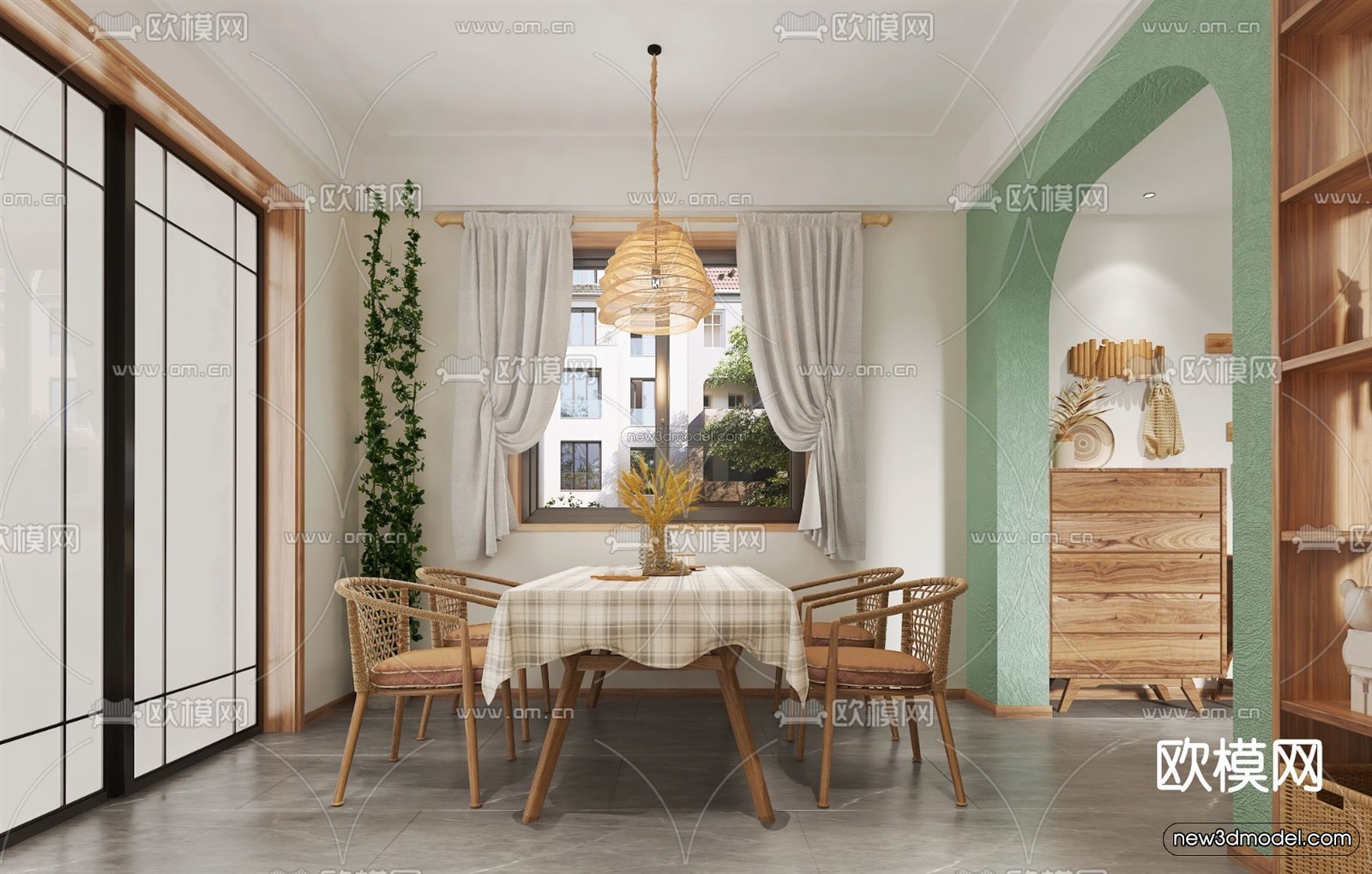 Morandi Style Interior 3D Blocks – Living Room 3D Scene – 073 – VRAY - thumbnail 3