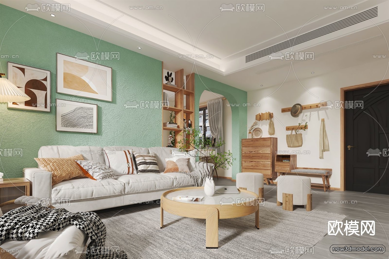 Morandi Style Interior 3D Blocks – Living Room 3D Scene – 073 – VRAY - thumbnail 2