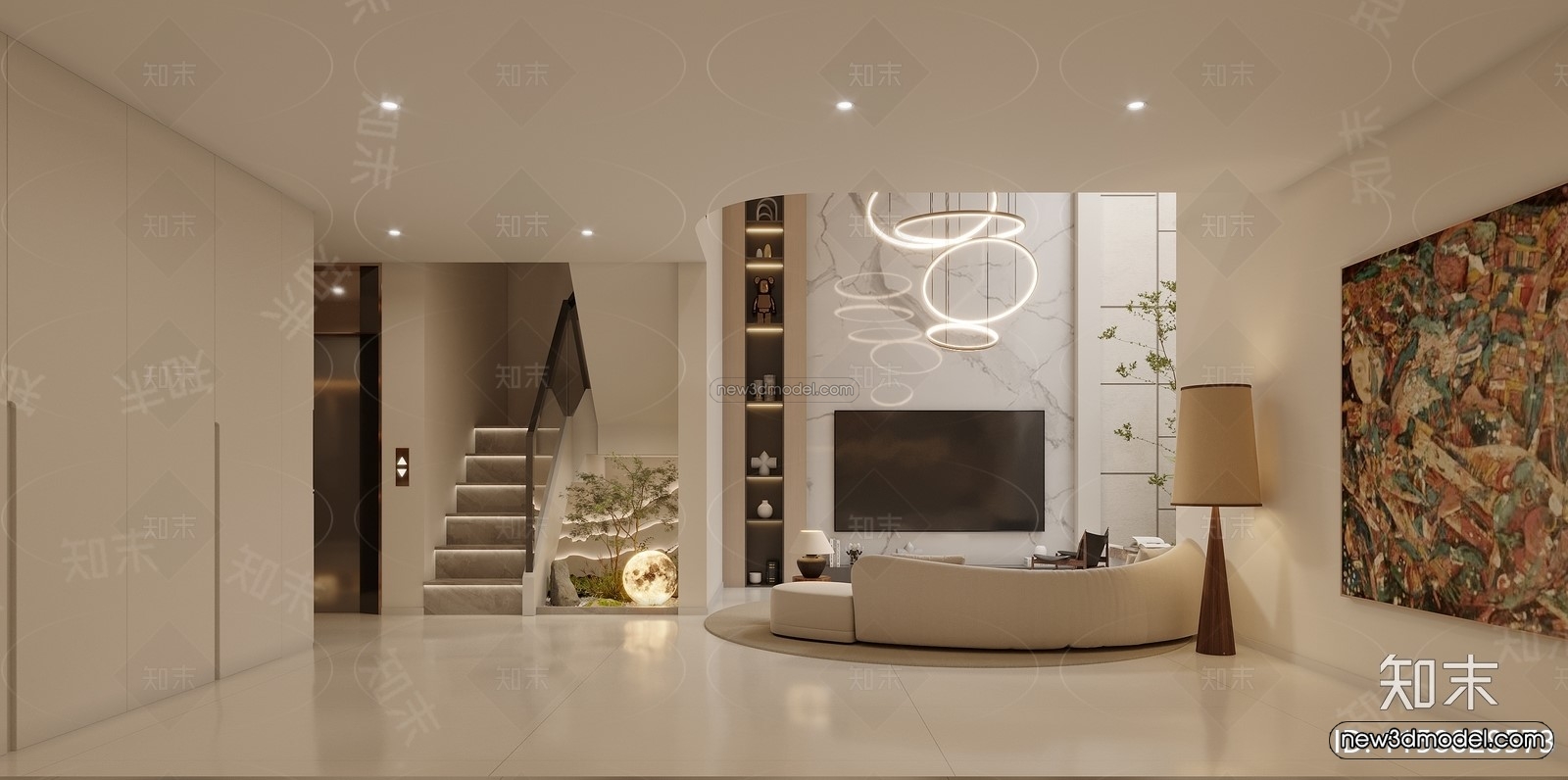 Modern Style Interior 3D Blocks and 3D Models – Living Room 3D Scene – 373 – CORONA - thumbnail 2