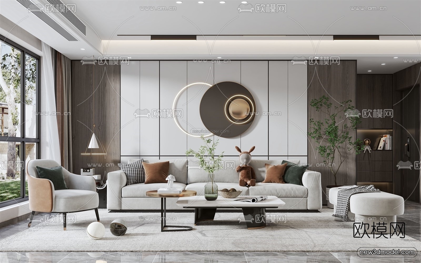 Modern Style Interior 3D Blocks – Living Room 3D Model – 122 – VRAY - thumbnail 3
