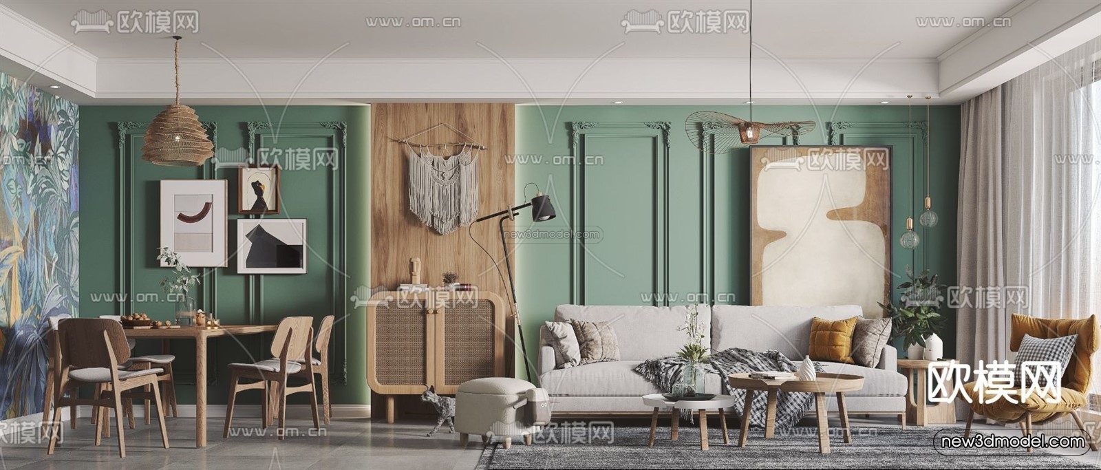 Morandi Style Interior 3D Blocks – Living Room 3D Scene – 075 – VRAY - thumbnail 2