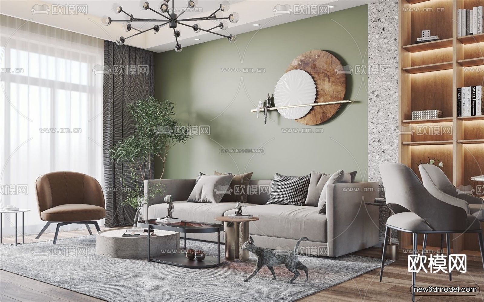 Morandi Style Interior 3D Blocks – Living Room 3D Scene – 077 – VRAY - thumbnail 2