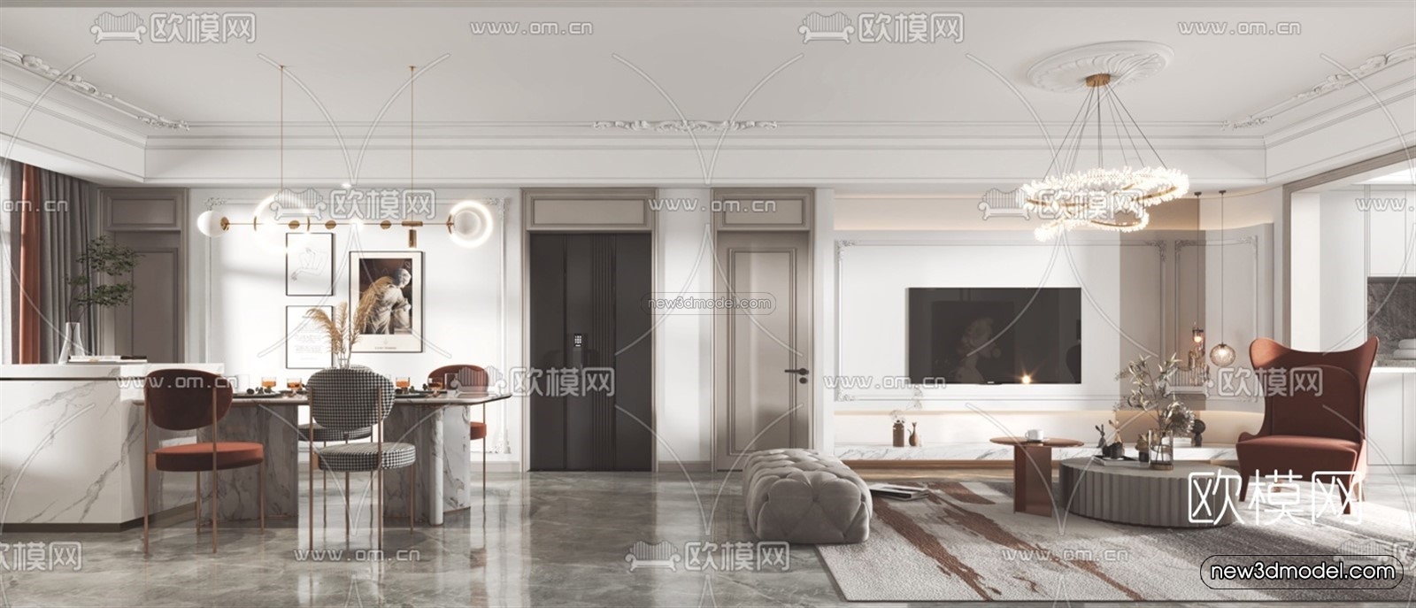 Modern Style Interior 3D Blocks – Living Room 3D Model – 123 – VRAY - thumbnail 5