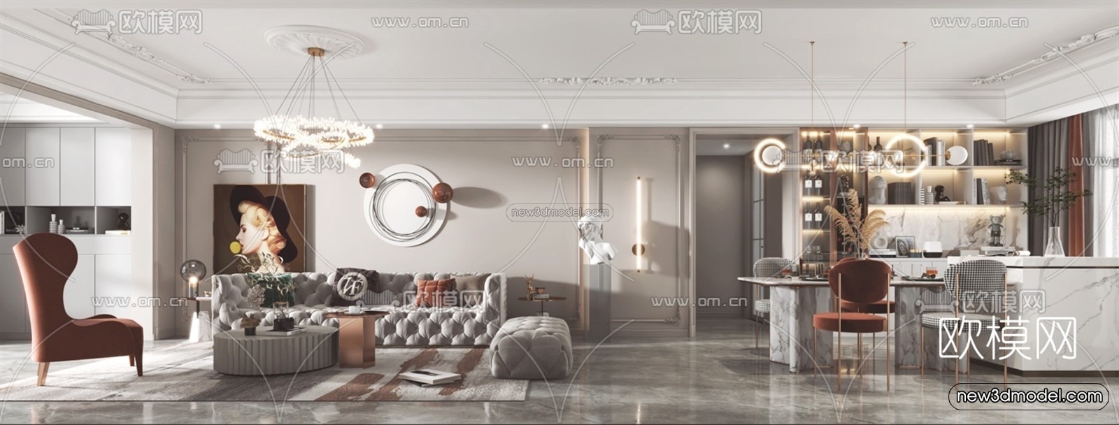 Modern Style Interior 3D Blocks – Living Room 3D Model – 123 – VRAY - thumbnail 4