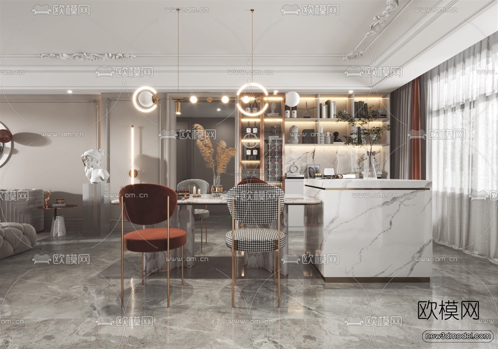 Modern Style Interior 3D Blocks – Living Room 3D Model – 123 – VRAY - thumbnail 3