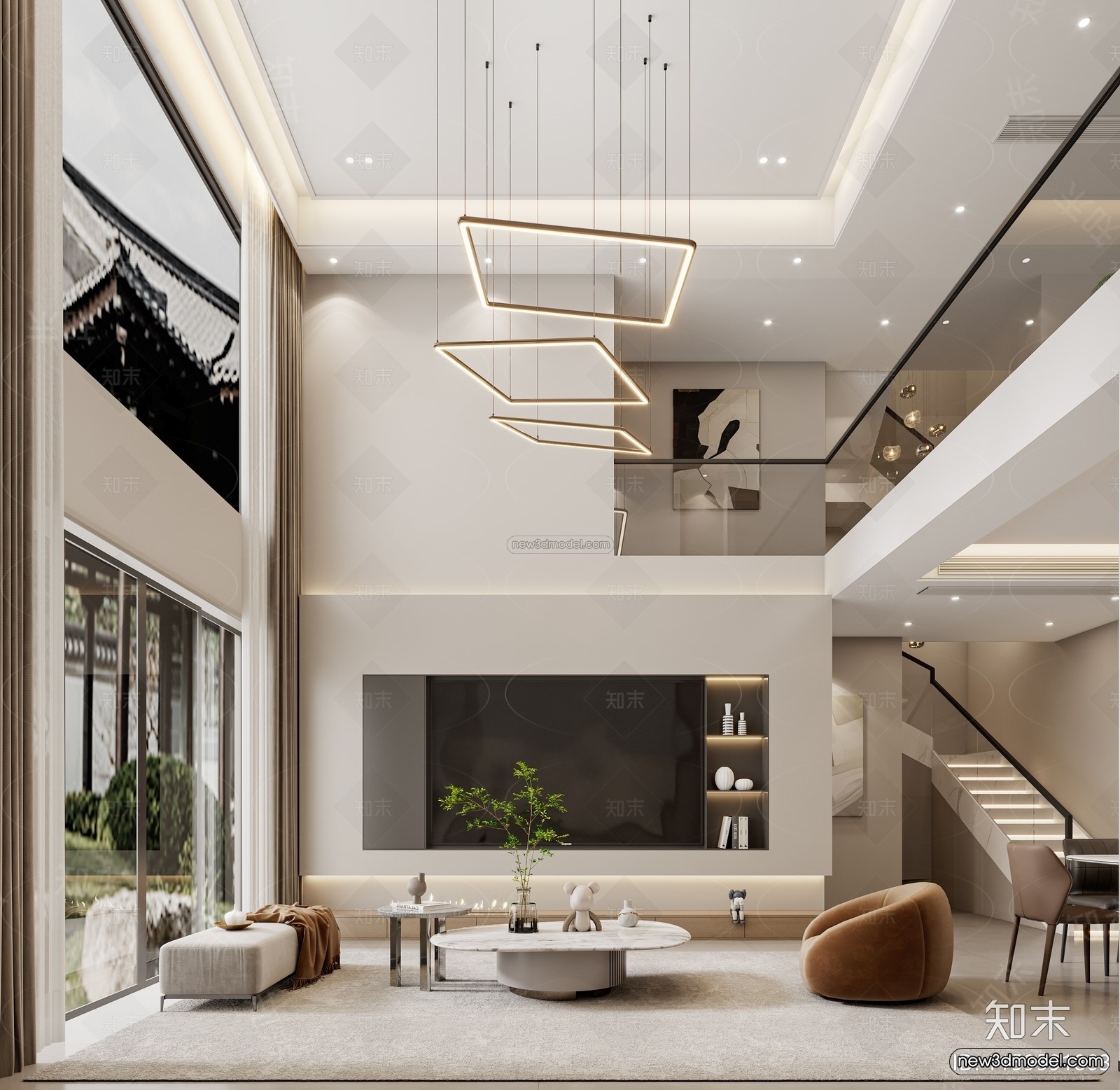 Modern Style Interior 3D Blocks and 3D Models – Living Room 3D Scene – 355 – CORONA - thumbnail 2