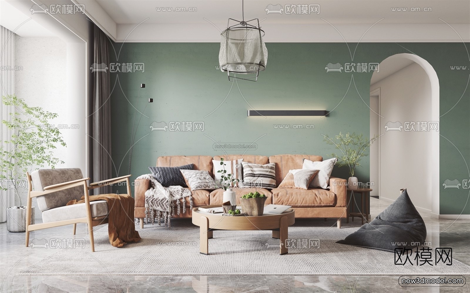 Morandi Style Interior 3D Blocks – Living Room 3D Scene – 079 – VRAY - thumbnail 4