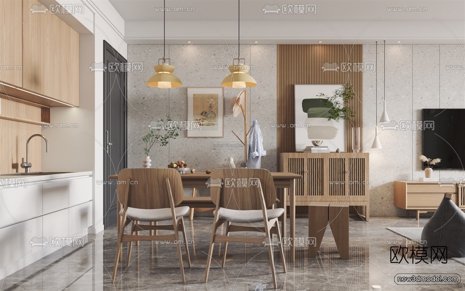 Morandi Style Interior 3D Blocks – Living Room 3D Scene – 079 – VRAY - thumbnail 3