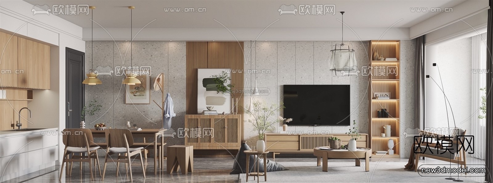 Morandi Style Interior 3D Blocks – Living Room 3D Scene – 079 – VRAY - thumbnail 2