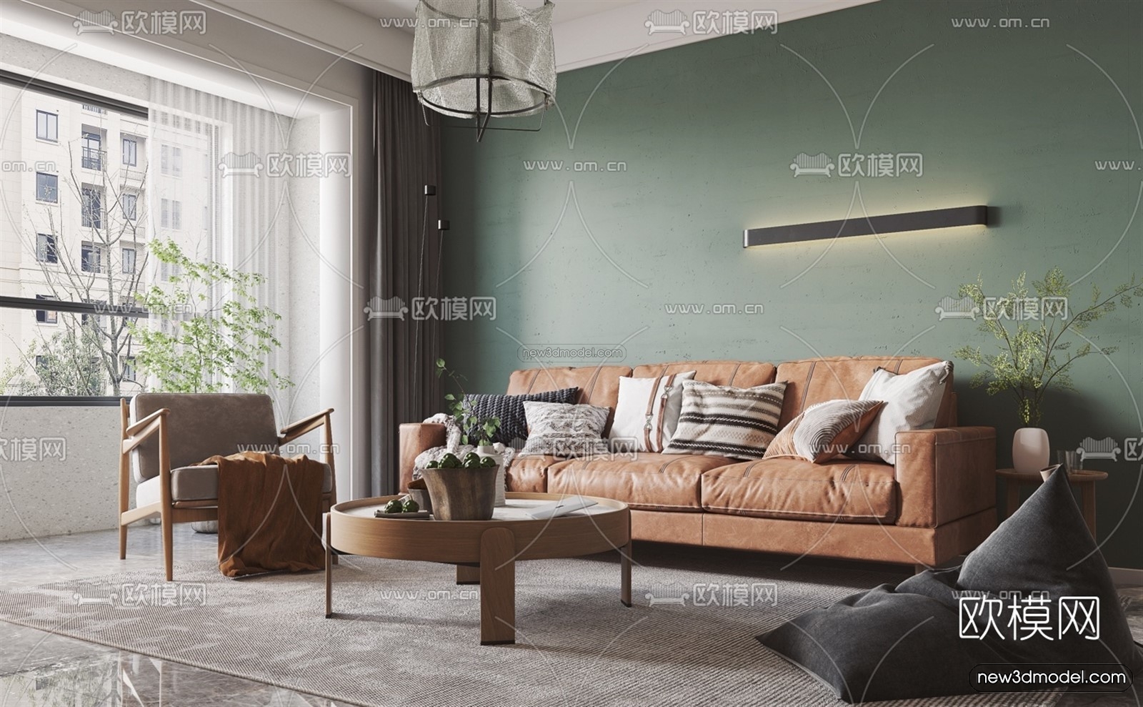 Morandi Style Interior 3D Blocks – Living Room 3D Scene – 079 – VRAY - thumbnail 5