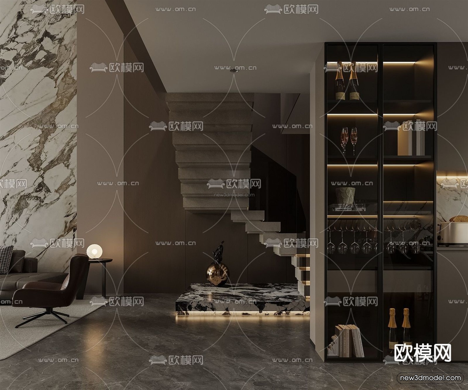 Modern Style Interior 3D Blocks and 3D Models – Living Room 3D Scene – 358 – CORONA - thumbnail 3