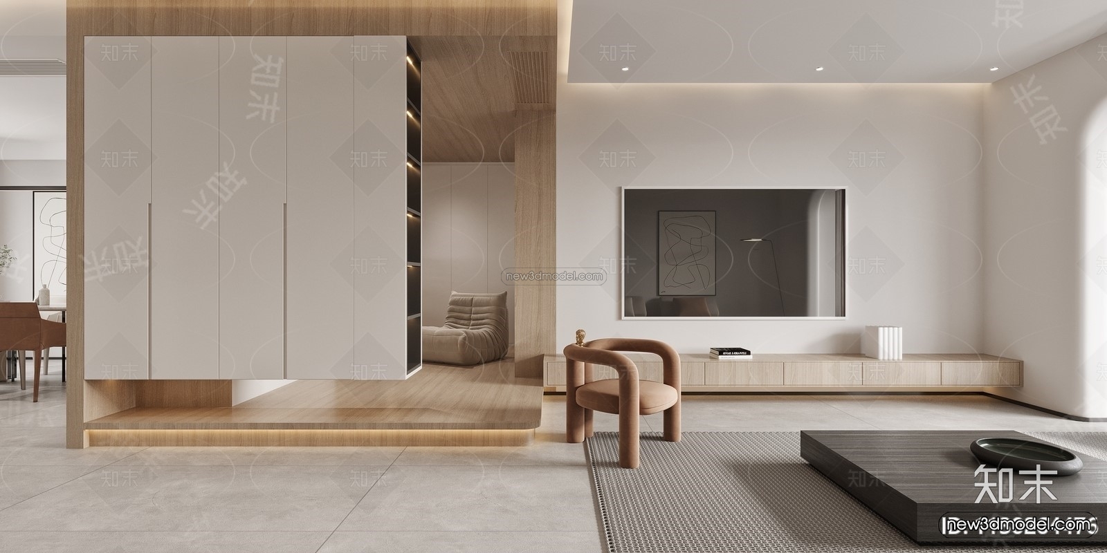 Modern Style Interior 3D Blocks – Living Room 3D Model – 126 – CORONA - thumbnail 2