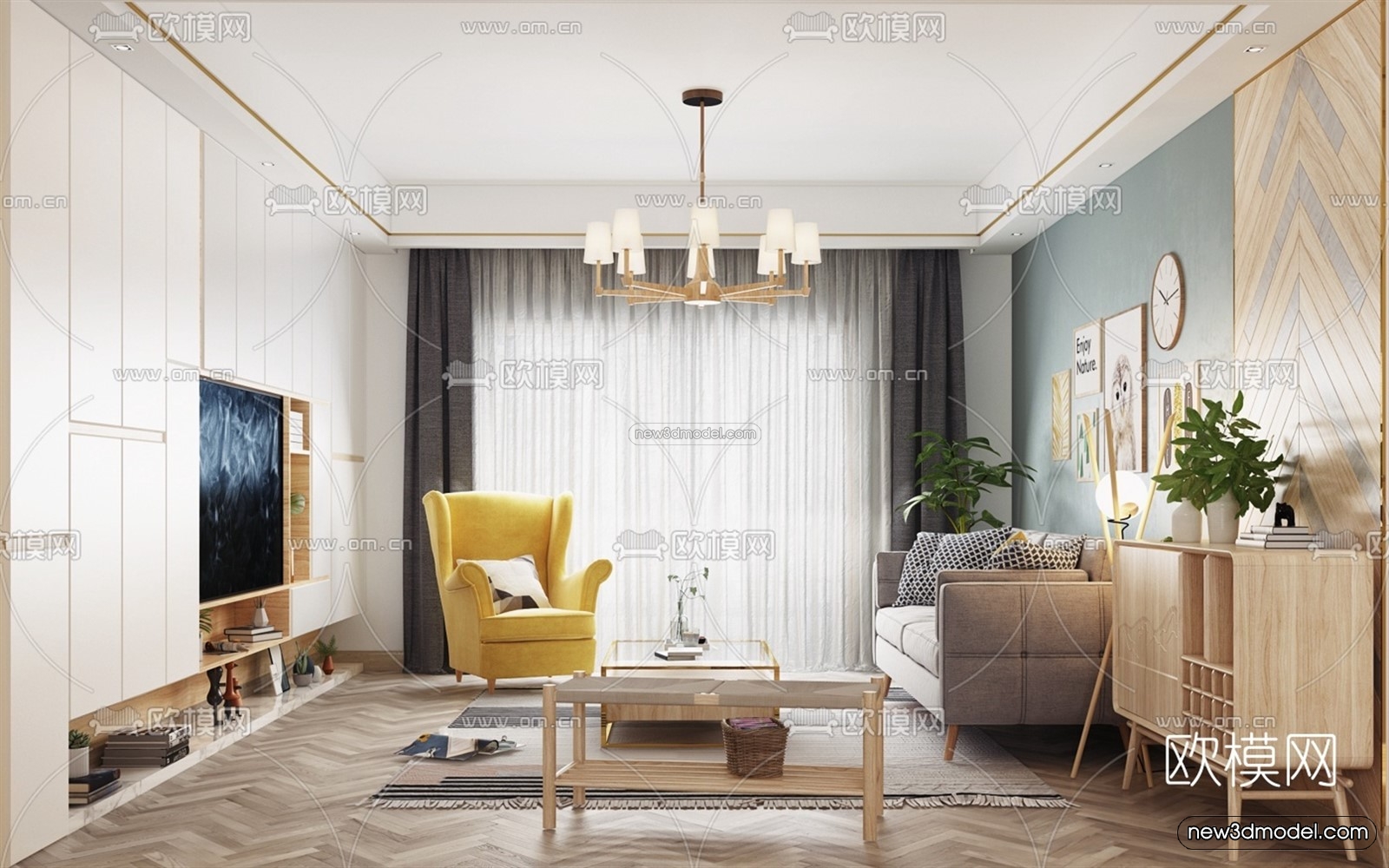 Morandi Style Interior 3D Blocks – Living Room 3D Scene – 080 – VRAY - thumbnail 2