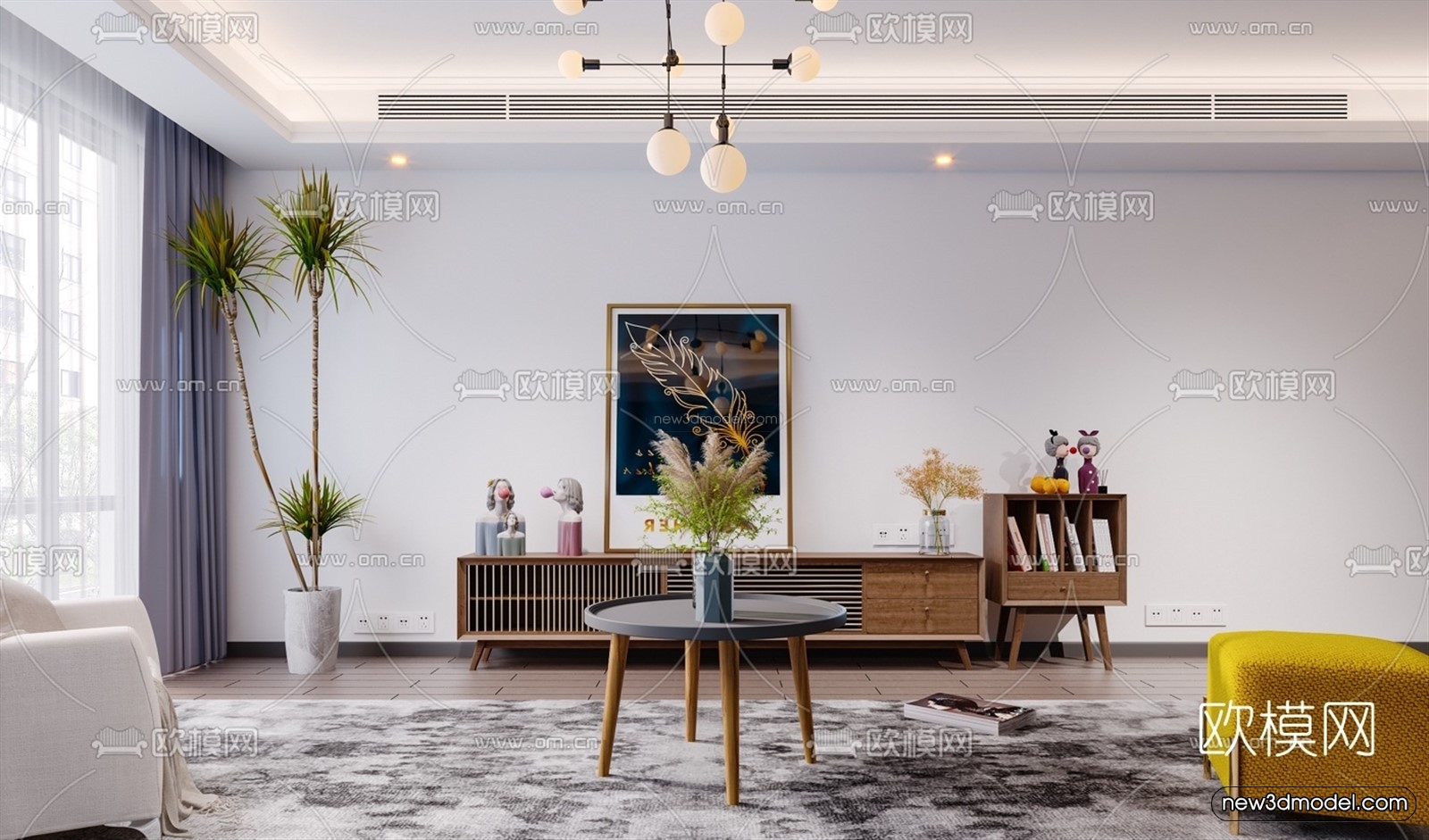 Morandi Style Interior 3D Blocks – Living Room 3D Scene – 081 – VRAY - thumbnail 2