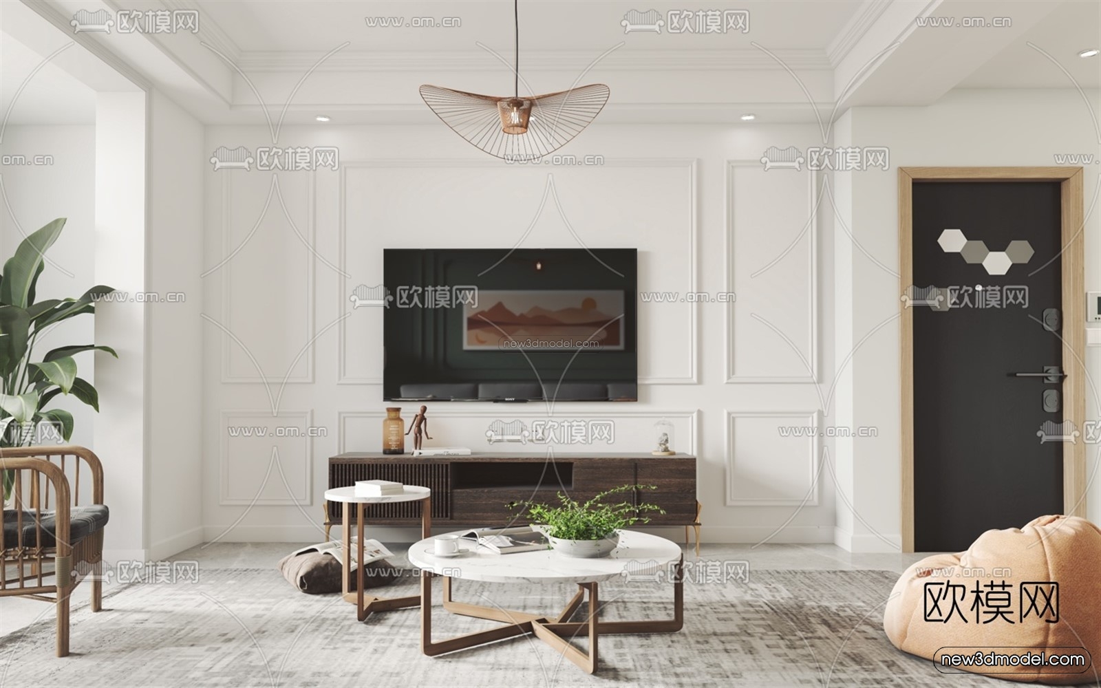 Morandi Style Interior 3D Blocks – Living Room 3D Scene – 082 – VRAY - thumbnail 3