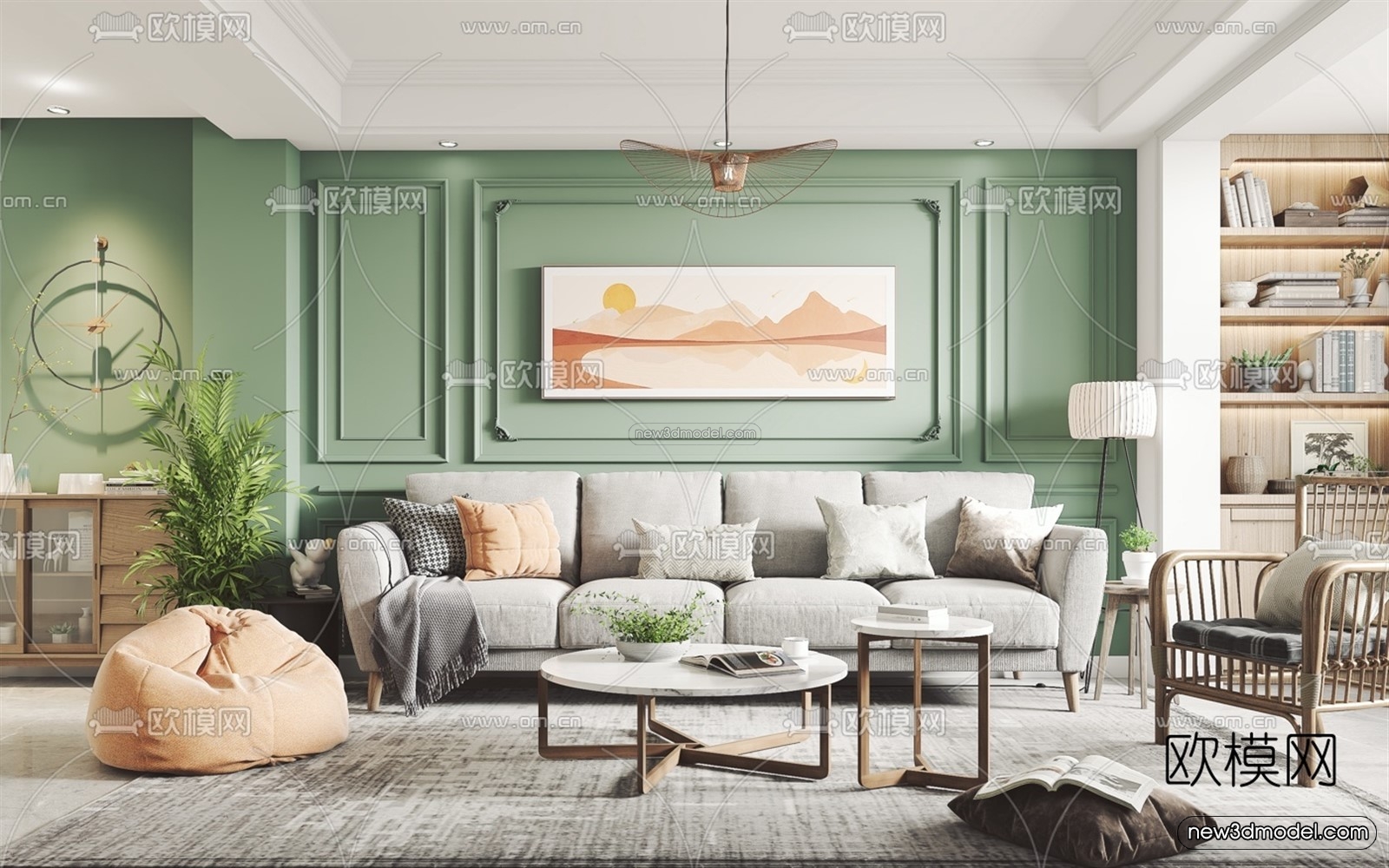 Morandi Style Interior 3D Blocks – Living Room 3D Scene – 082 – VRAY - thumbnail 2