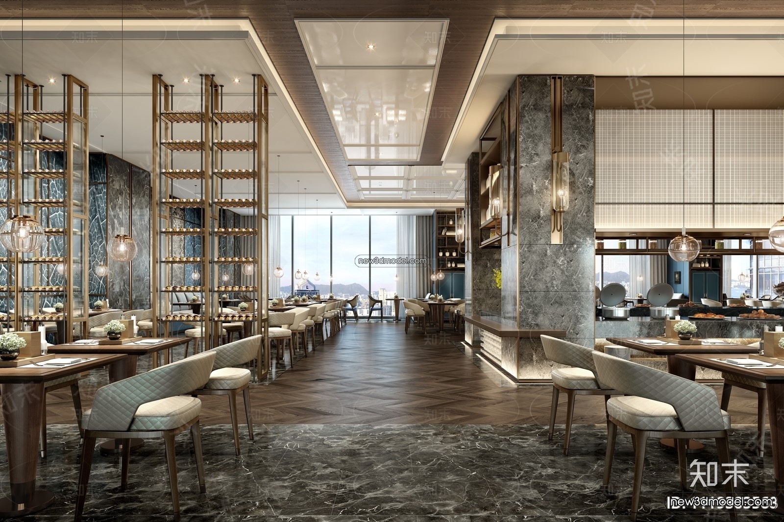 Buffet Restaurant of Hotels 3D Scenes – 3D Blocks – 001 – VRAY - thumbnail 2