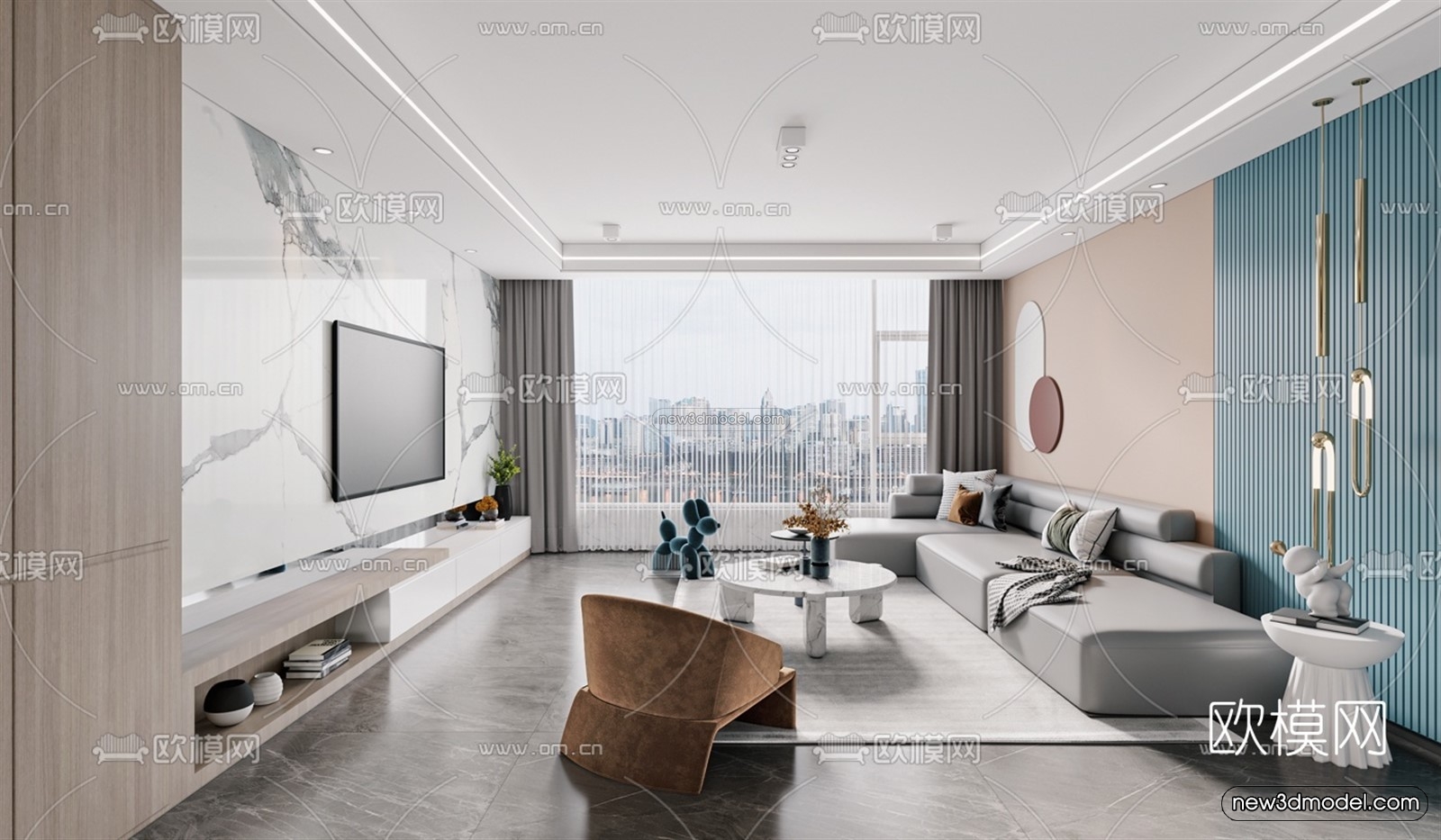 Morandi Style Interior 3D Blocks – Living Room 3D Scene – 083 – VRAY - thumbnail 2