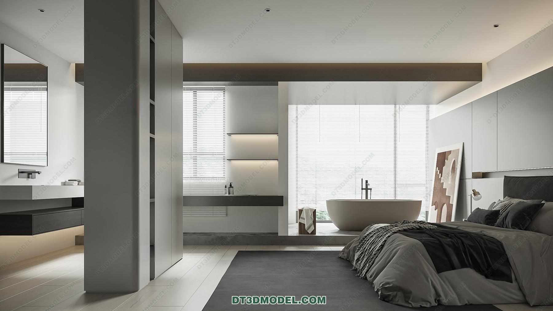3D Scene of Gray Style Bedroom – 3D Model – 168 – CORONA - thumbnail 2