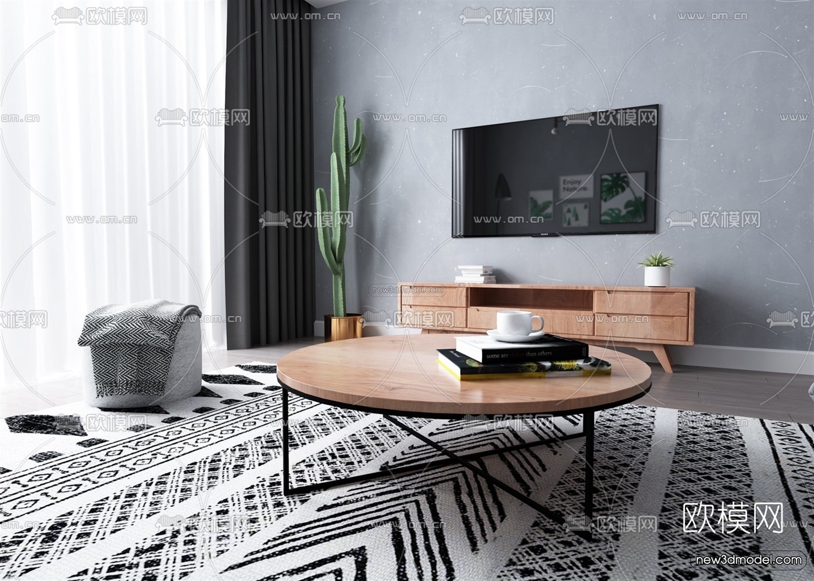 Morandi Style Interior 3D Blocks – Living Room 3D Scene – 086 – VRAY - thumbnail 2