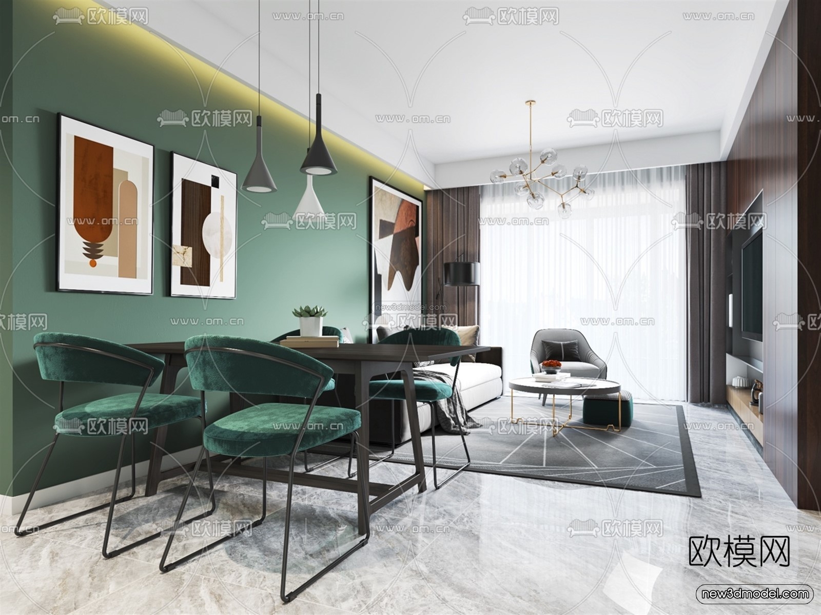 Morandi Style Interior 3D Blocks – Living Room 3D Scene – 084 – VRAY - thumbnail 3
