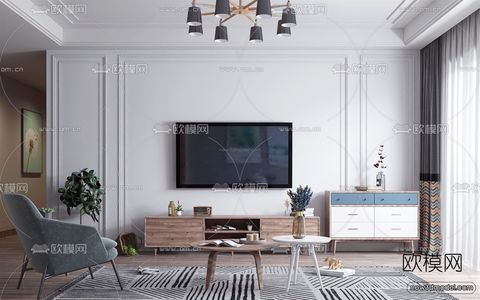 Morandi Style Interior 3D Blocks – Living Room 3D Scene – 087 – VRAY - thumbnail 2
