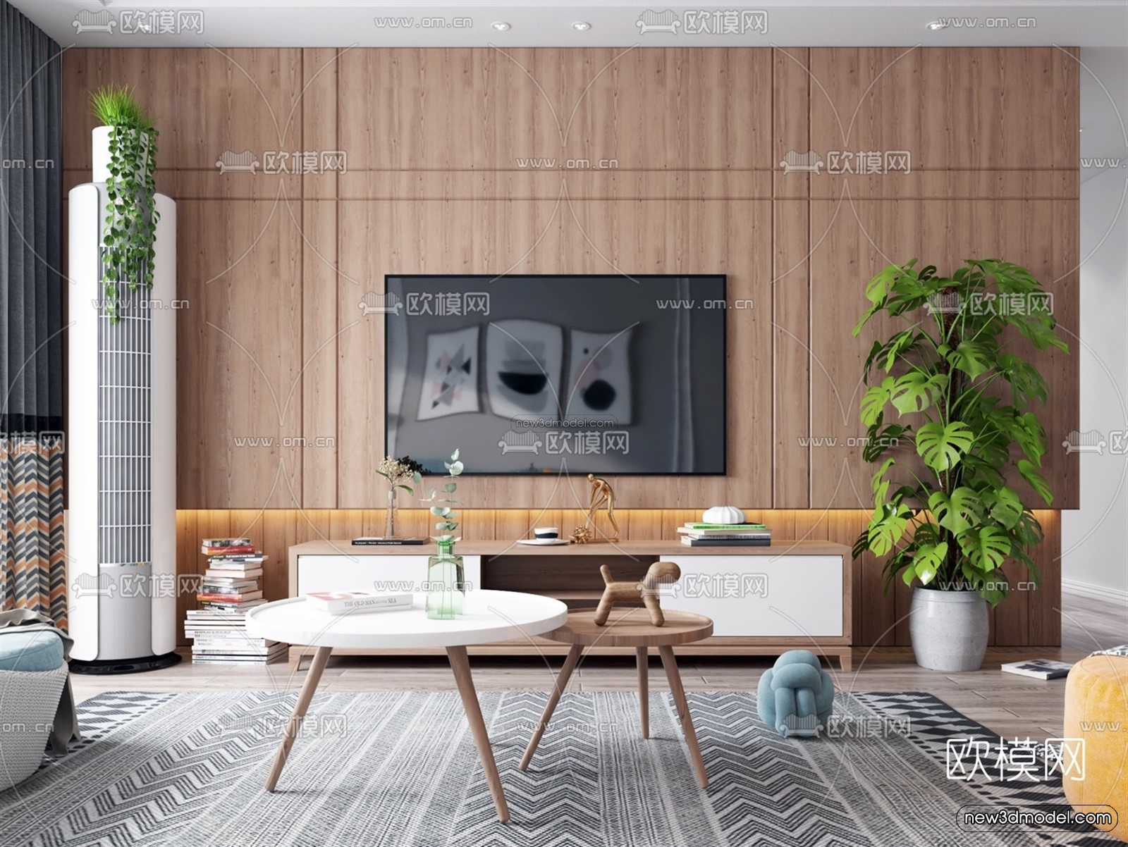 Morandi Style Interior 3D Blocks – Living Room 3D Scene – 088 – VRAY - thumbnail 3