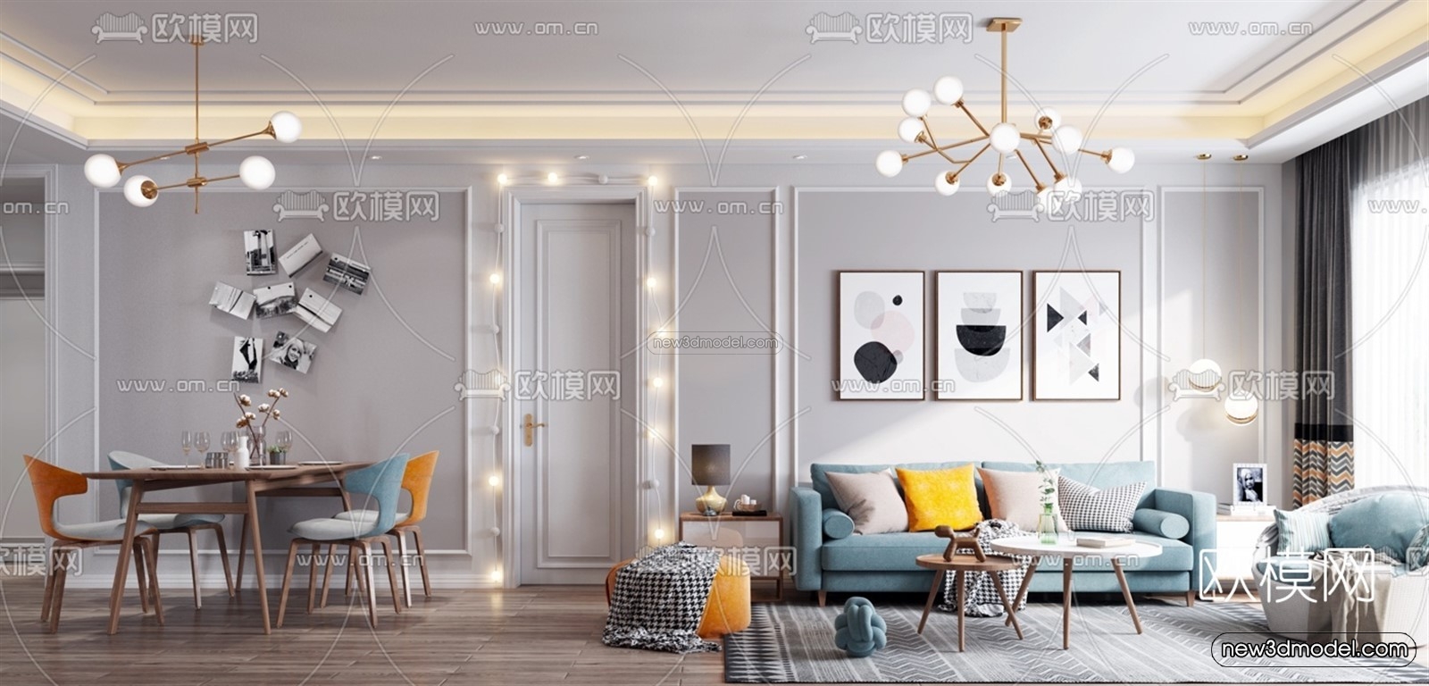 Morandi Style Interior 3D Blocks – Living Room 3D Scene – 088 – VRAY - thumbnail 2