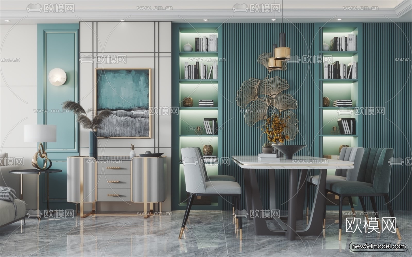 Morandi Style Interior 3D Blocks – Living Room 3D Scene – 089 – VRAY - thumbnail 4