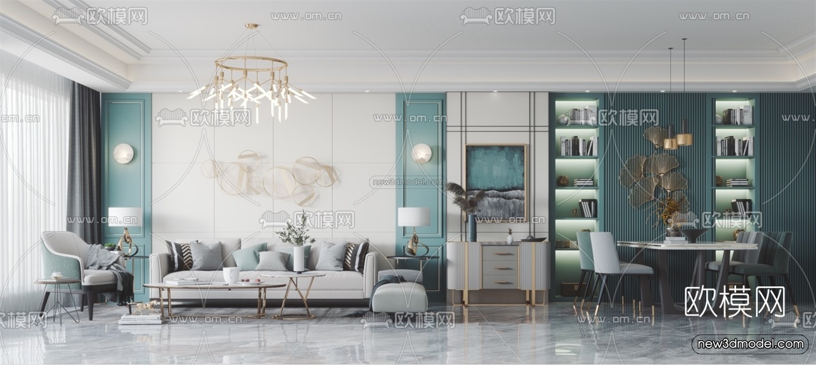 Morandi Style Interior 3D Blocks – Living Room 3D Scene – 089 – VRAY - thumbnail 2