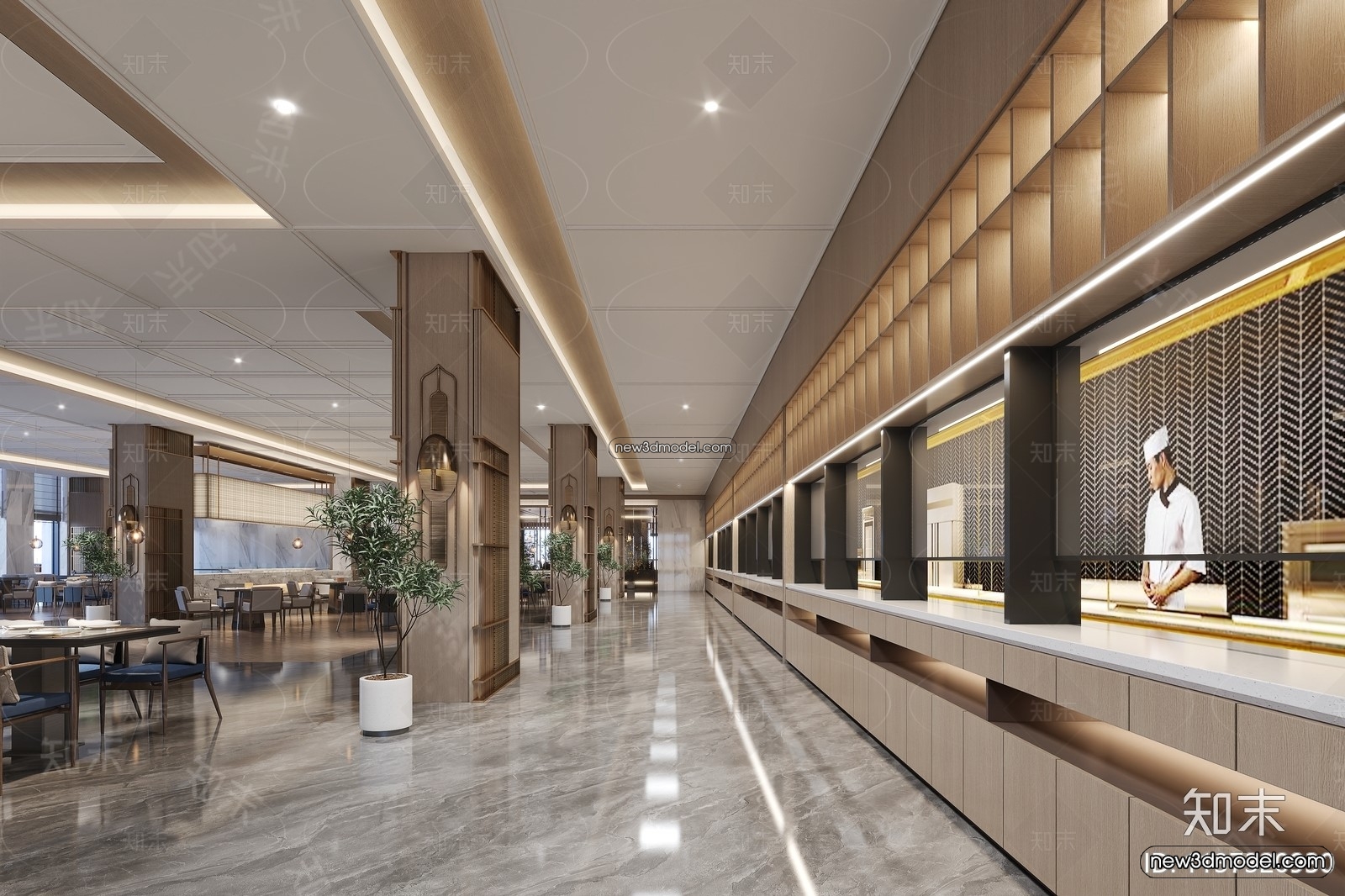 Buffet Restaurant of Hotels 3D Scenes – 3D Blocks – 035 – VRAY - thumbnail 3