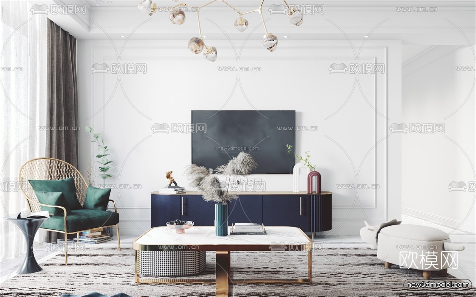 Morandi Style Interior 3D Blocks – Living Room 3D Scene – 090 – VRAY - thumbnail 4