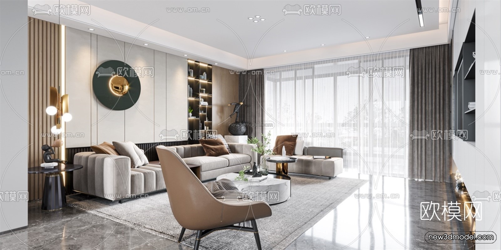 Modern Style Interior 3D Blocks – Living Room 3D Model – 136 – VRAY - thumbnail 3