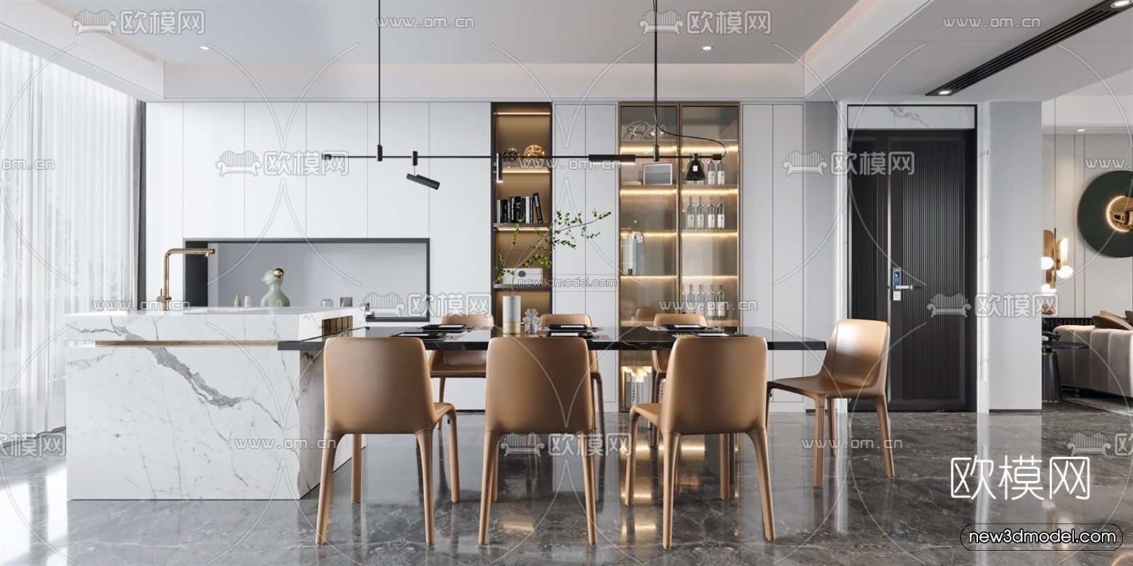 Modern Style Interior 3D Blocks – Living Room 3D Model – 136 – VRAY - thumbnail 2